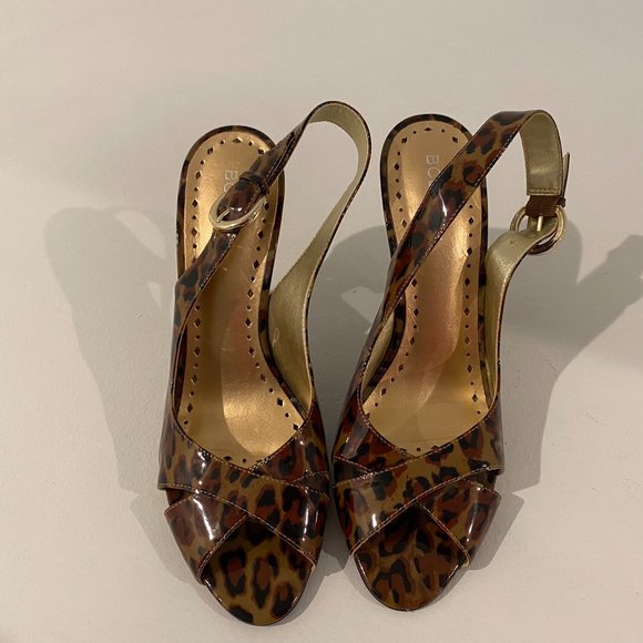 BCBGirls Shoes - 🎉Host Pick 🎉 BCBGirls Leopard Print Peep Toe Stiletto Heeled Sandal Size 9.5